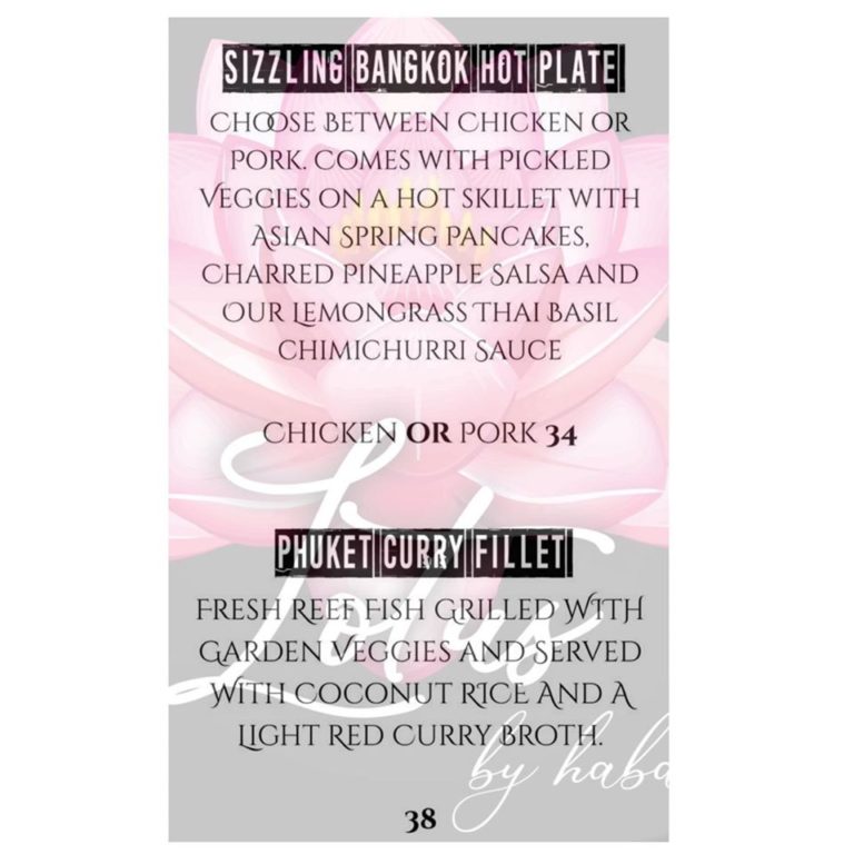 Menu Bangkok Hot Plate