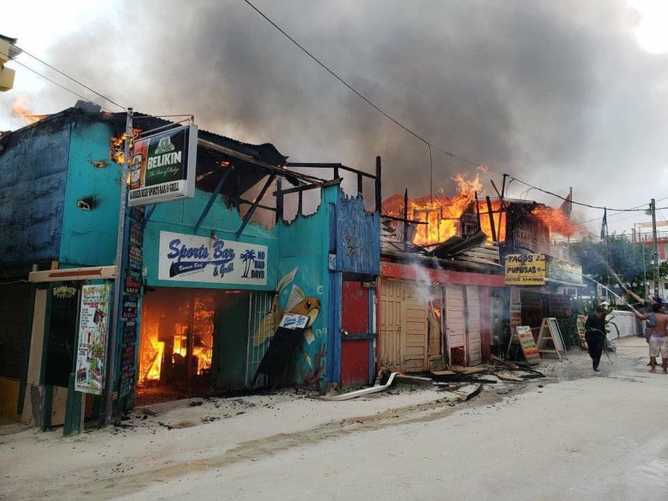 fire at the sports bar in Caye Caulker