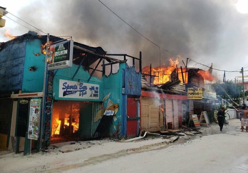 fire at the sports bar in Caye Caulker